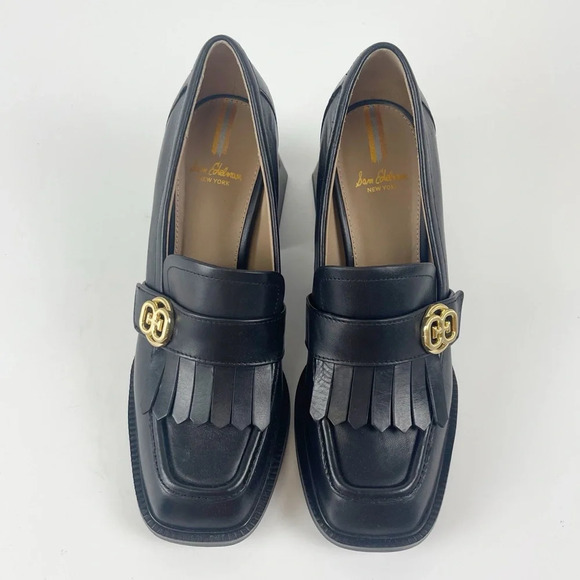 Sam Edelman Quinly Leather Slip On Chunky Block Heel Loafers Kilty Pumps 7.5M - Picture 2 of 13